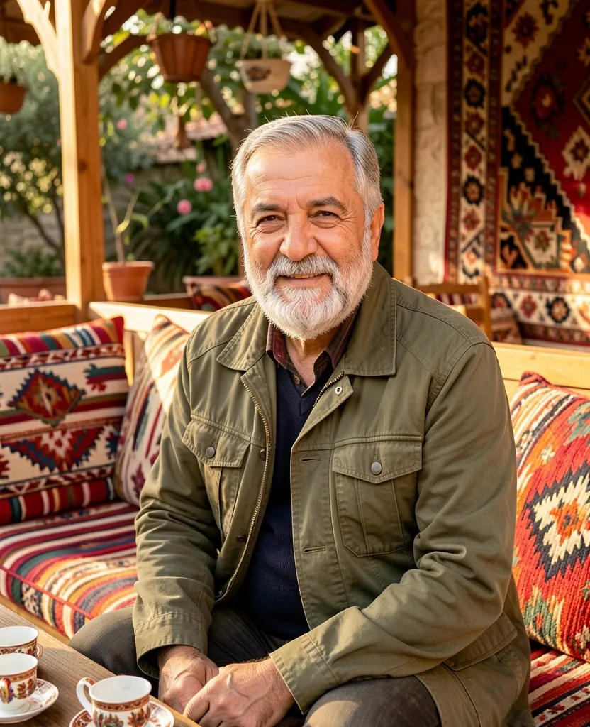 Emekli rehber çay bahçesinde portresi