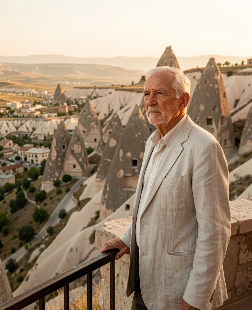 Kapadokya vadisinde senior gezgin